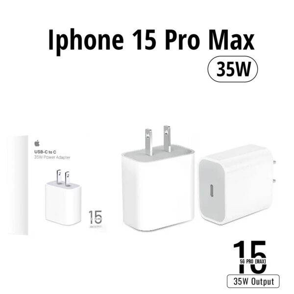 iPhone 15 Pro Max 2 Pin US 35W USB-C Power Adapter with USB-C to C Cable