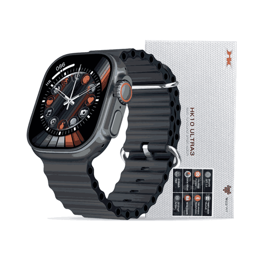 HK10 Ultra 3 Smart Watch – 2.02" AMOLED Display, G-Sensor & AI Features with WearFit Pro App (Black, 2 Straps)