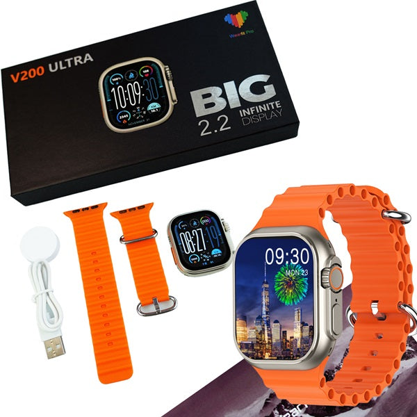 V200 Ultra 2.2" Large Screen Smart Watch – IP68 Waterproof Sports Watch with WearFit Pro App (Orange)