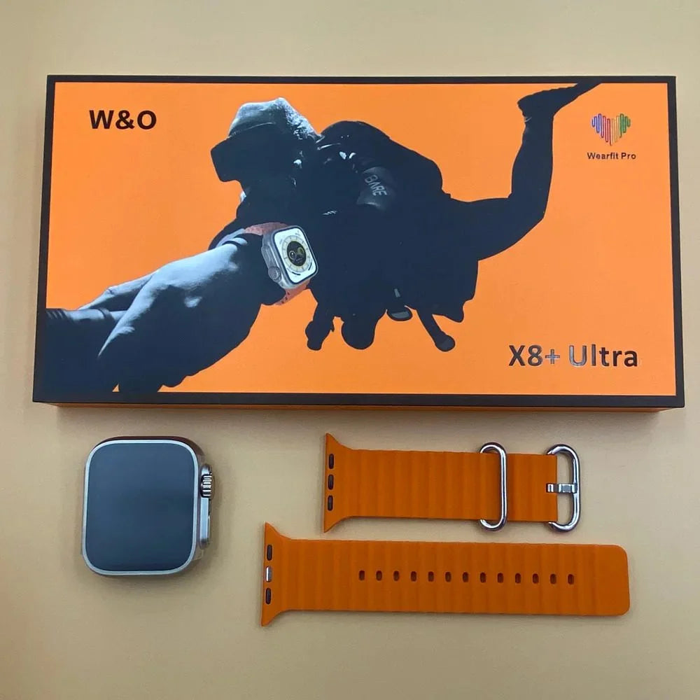X8 Plus Ultra Series 8 Smart Watch – 2.08" Always-On Display, NFC & Wireless Charging with WearFit Pro App (Orange, 49mm)