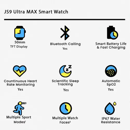 JS9 Ultra Max Smart Watch – 2.12" AMOLED Display, NFC & Wireless Charging (49mm, Series 8, Orange) with WearFit Pro App