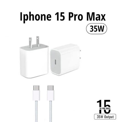 iPhone 15 Pro Max 2 Pin US 35W USB-C Power Adapter with USB-C to C Cable