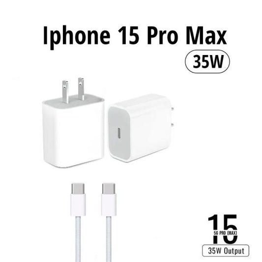 iPhone 15 Pro Max 2 Pin US 35W USB-C Power Adapter with USB-C to C Cable