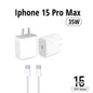 iPhone 15 Pro Max 2 Pin US 35W USB-C Power Adapter with USB-C to C Cable