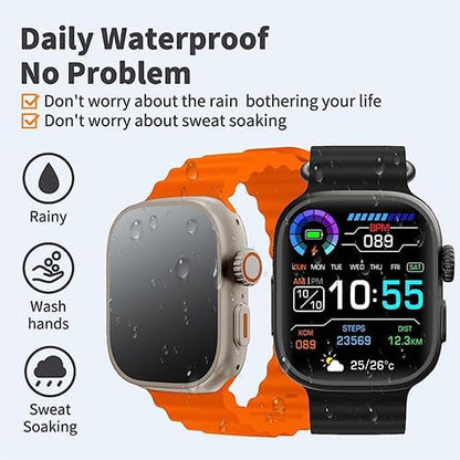 S9 Ultra 49mm Series 9 Smart Watch – 2.2" HD Screen, Bluetooth Calling with FitPro App (Silver, 3 Straps + Metal Milanese)