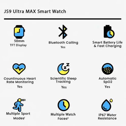 JS9 Ultra Max Smart Watch – 2.12" AMOLED Display, NFC & Wireless Charging (49mm, Series 8, Orange) with WearFit Pro App